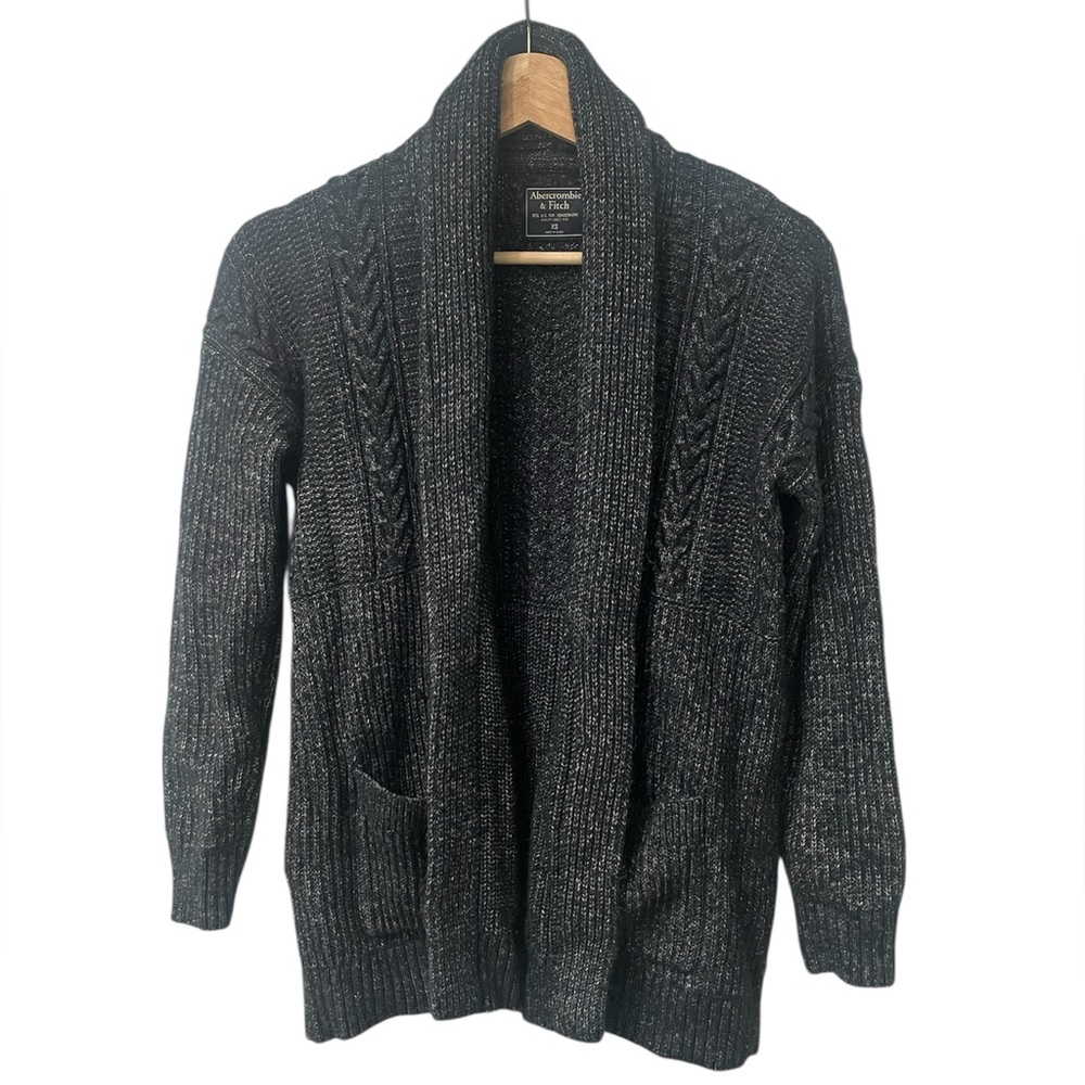 Abercrombie Womens XS cable Knit Open Cardigan Grey Grandpa Sweater Cottagecore
